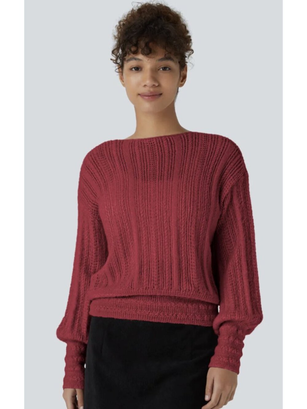 HALARA Sheer V Neck Long Sleeve Work Sweater-Front and Back Wearable Rose Bud - Picture 2 of 16